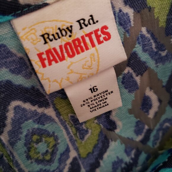 Ruby Rd 16 Women's Blue Green Button Front Blouse Top Linen Blend Turquoise XL - Picture 4 of 5